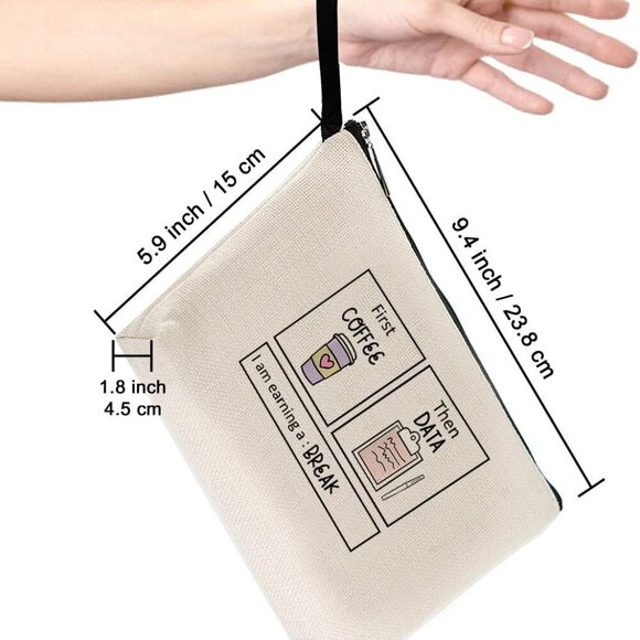 First Coffee Then Data Cosmetic Bag for Women Makeup Bags Toiletry Storage Canva - Picture 2 of 5